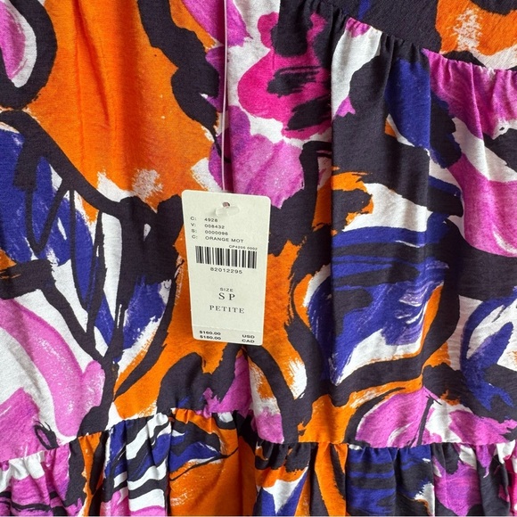 By Anthropologie Puff Sleeve Midi Floral Orange and Purple Dress size S - Picture 9 of 11